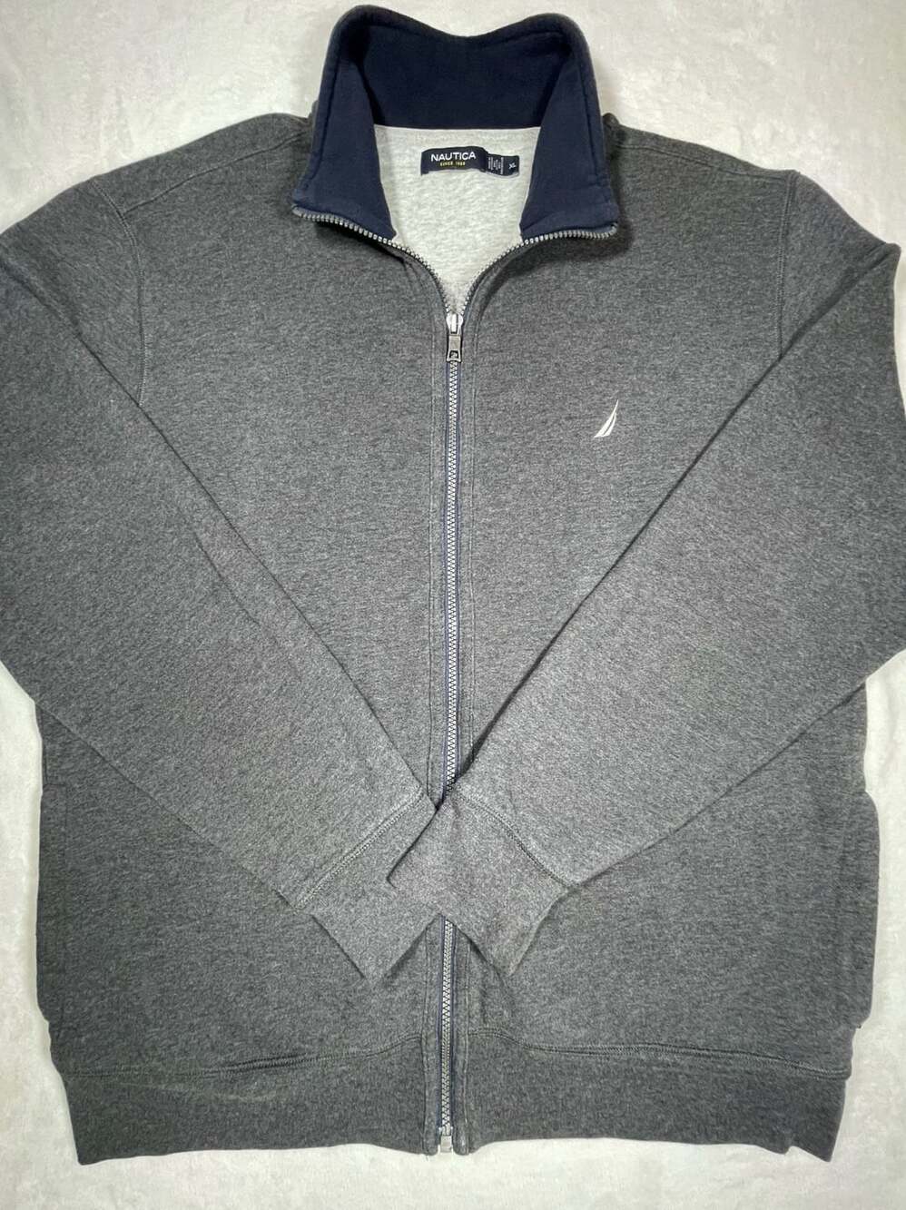Nautica Men's Gray Long Sleeve Full-Zip Mock Neck Fleece Jacket